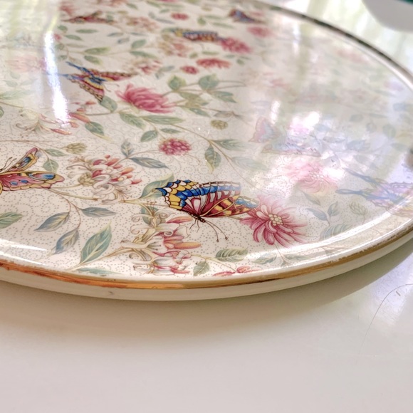 Royal Tudor Ware & Barker Bros., Ltd. Lorna Doone Botanical Butterflies Platter - Picture 6 of 12
